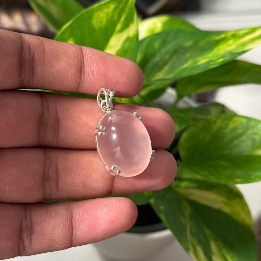 925 Sterling Silver Rose Quartz Pendant – 17g